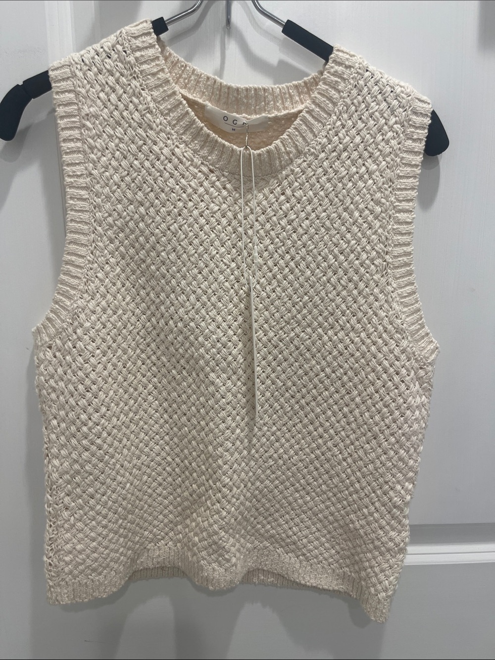 One Grey Day Cream Knit Sleeveless Sweater Vest